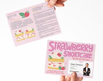 SET of Strawberry Shortcake Recipe Card w/ Envelopes | Real Estate Agent Marketing | Mailer | Real Estate Pop By | M96-M003