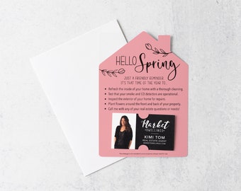 Set of "Hello Spring" Checklist Real Estate Mailers w/ Envelopes | Real Estate Marketing | Spring Pop By | Insert Business Card | S1-M001