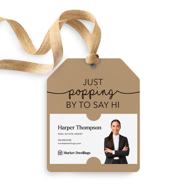 Just Popping By Gift Tag | Real Estate Agent, Mortgage Gifts | Pop By Tag | Gift Tag | Popcorn Gift Tag | Real Estate | 22-GT001