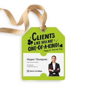 Clients Like You Are One-Of-A-Kind! Gift Tags | St. Patrick&#39;s Day Insurance Mortgage Real Estate Pop By St. Patty | 177-GT001