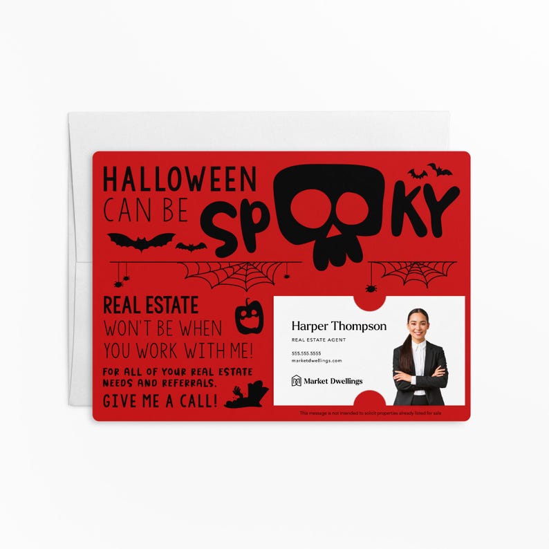 a red business card with a skull on it