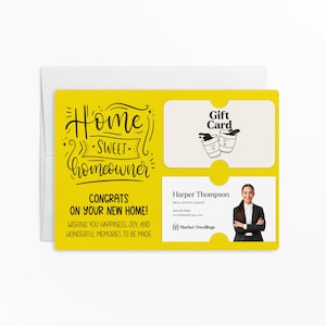 LOT de cartes-cadeaux et porte-cartes de visite pour propriétaires de maison Home Sweet avec enveloppe | de voeux pour agent immobilier | M17-M008