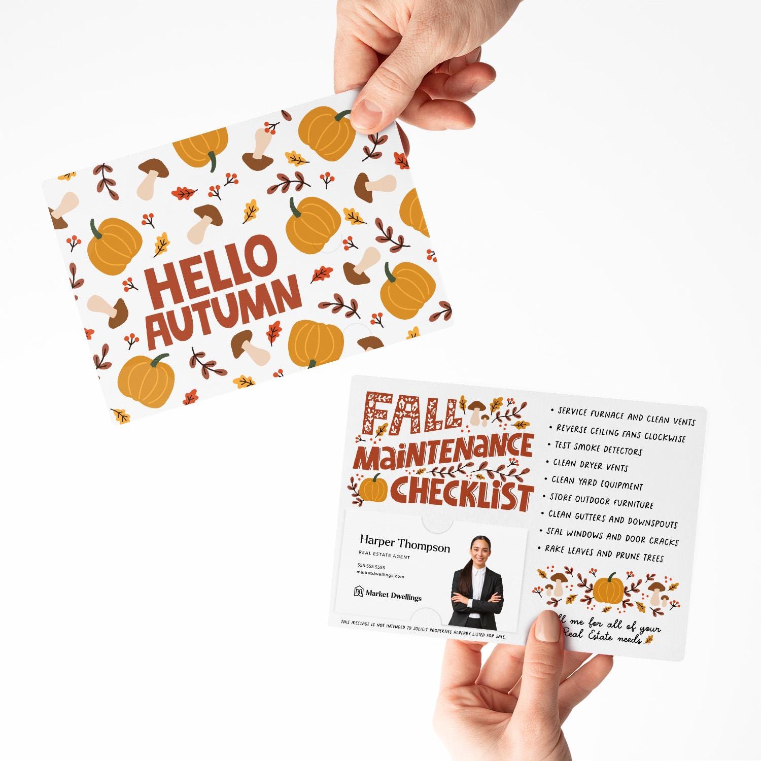 Hello Autumn Real Estate Fall Maintenance Checklist Mailers w/ Envelopes Fall Real Estate Pop By M19-M004