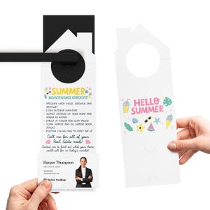 Hello Summer Checklist Door Hangers | Real Estate Agents | Real Estate Market | Door Knocking | Insert Business Card | Pop By | 69-DH002