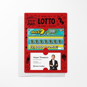 Happy 4th of July Lotto Mailers avec enveloppes | Lotto Pop By | Carte à gratter | Assurance immobilière pour prêt hypothécaire | M27-M002