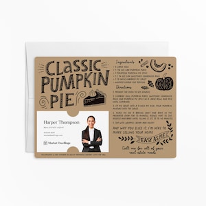 Set of Classic Pumpkin Pie Recipe Mailers | Real Estate Agent Marketing | Fall Pop By | Real Estate Marketing Cards | M20-M004