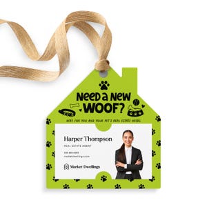 Need a New Woof? Pop By Gift Tags | Real Estate Agents | Dog Pop By | Insert Business Card | Creative Marketing | 7-GT004