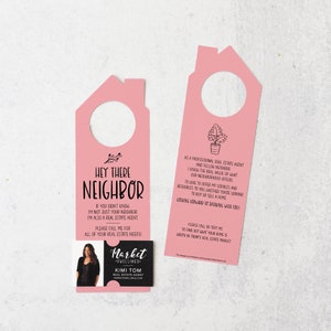Hey Neighbor Double Sided Door Hangers | Real Estate Agents | Real Estate Marketing | Insert your business card | Pop By | 45-DH002