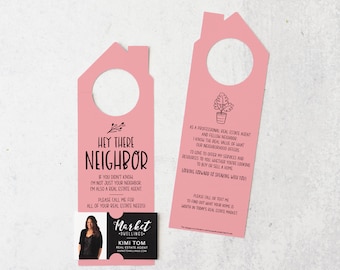 Hey Neighbor Double Sided Door Hangers | Real Estate Agents | Real Estate Marketing | Insert your business card | Pop By | 45-DH002