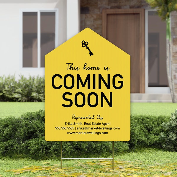 Customizable | Coming Soon Yard Sign with stake | Real Estate Agent Photo Prop | Listing Marketing Signage | DSY-03-AB