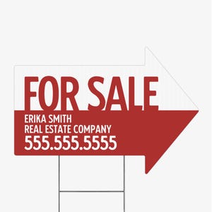 Customizable | For Sale Directional Arrow Real Estate Yard Sign with Stake | Real Estate Agent Photo Prop | Marketing Signage | DSY-07-AB