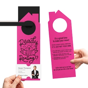 Ready to Quit Renting Real Estate Door Hangers | Real Estate Agent | Door Knocking | Insert Business Card | Real Estate Tag | 53-DH002