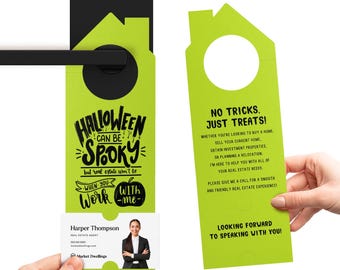Halloween Can Be Spooky Real Estate Door Hangers | Real Estate Agent | Door Knocking | Insert a Business Card | Halloween Pop By | H1-DH002