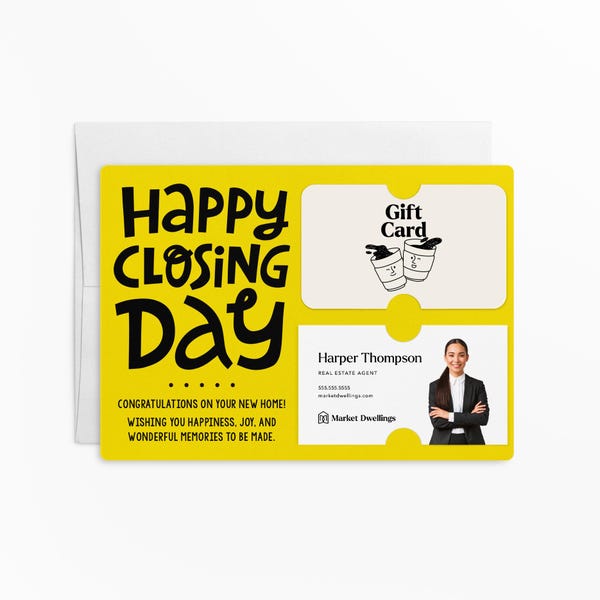 SET of Happy Closing Day Gift Card and Business Card Holder | Mailer with Envelope | Real Estate Agent Greeting Card Marketing | M44-M008