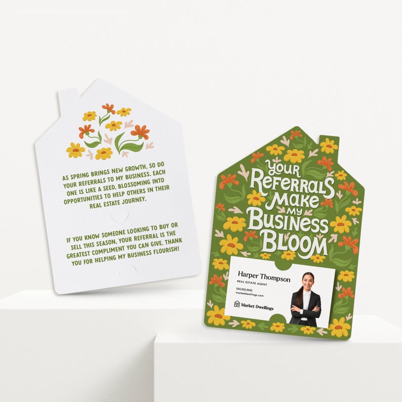 Set of Your Referrals Make My Business Bloom Mailers Envelopes Included Spring Real Estate M256-M001 image 1