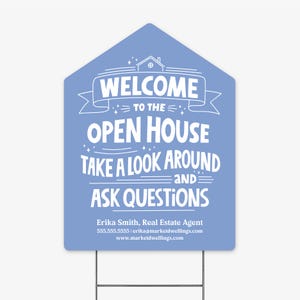 Customizable | Welcome to the Open House Real Estate Yard Sign with stake | Real Estate Agent Photo Prop | Marketing Signage | DSY-01-AB