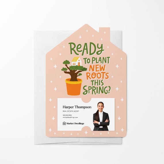 Set of Ready to Plant Your Roots This Spring? Mailers | Envelopes Included  | Spring Real Estate | M257-M001