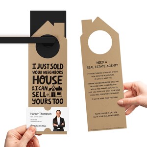 Je viens de vendre les affichettes de porte de la maison de votre voisin | Agents immobiliers | On frappe à la porte | Carte de visite promotionnelle | Afficher | 59-DH002