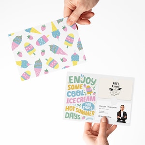 LOT de carte-cadeau et porte-cartes de visite Enjoy Cool Ice Cream | avec enveloppes | Carte de voeux de client immobilier | M63-M008