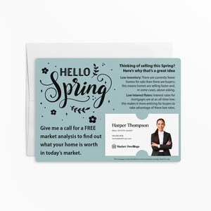 Ensemble d'articles d'expédition immobiliers « Hello Spring » à faible inventaire | Marketing des agents immobiliers | Afficher | Insérer une carte de visite | S2-M003