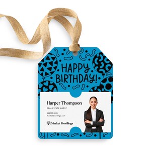 Happy Birthday! Gift Tags | Insurance Mortgage Real Estate Creative Client Birthday Pop By Gift Tag | 190-GT001