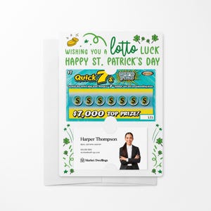 LOT d'envois « Souhaits de chance au Lotto » avec enveloppe | Saint-Patrick | Visite du client | Papier à gratter coloré Lotto | SP2-M002