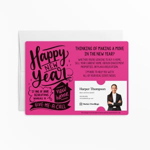 a happy new year card with a picture of a man in a suit
