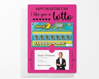 SET of I Like You A LOTTO Happy Valentine's Mailer w/ Envelope | Lotto Ticket Pop By | Client Pop By | Lotto Scratch Off Mailer| V1-M002