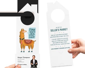 Llama Tell You About the Real Estate Market Door Hanger | Double Sided | Creative Real Estate Agent Marketing  | 26-DH002