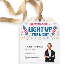 Light Up The Night 4th of July Pop By Tags | Summer Pop By Tags | Fourth of July | Client Gift Tag | July Real Estate Marketing | 117-GT001