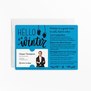 SET of Hello Winter Real Estate Mailers w/Envelopes | Insert your business card | Client Mail | Winter Pop By | Real Estate Card | M8-M004