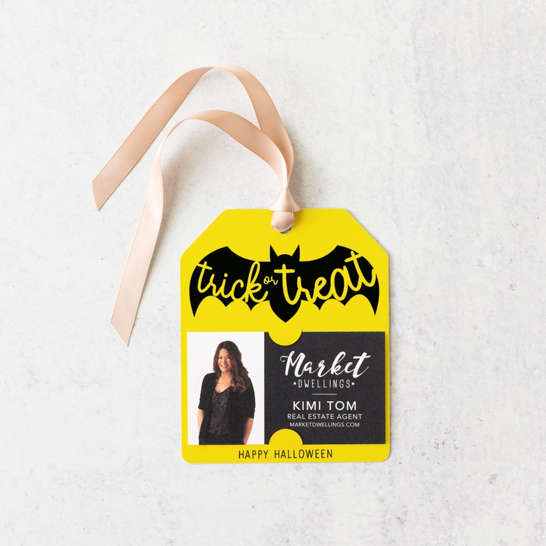 Halloween Trick or Treat Tag Pop By Gift Tag Fall Pop By Client Gift Tag Halloween Pop By Marketing 34-GT001 LEMON