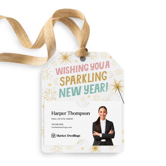 Wishing You A Sparkling New Year! Gift Tags | New Year's Pop By Insurance Mortgage Real Estate | 162-GT001