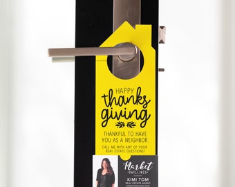 Happy Thanksgiving Neighborhood Door Hangers | Real Estate Agent | Door Knocking | Insert a Business Card | Fall Pop By | 5-DH002
