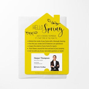 Ensemble d'articles d'expédition pour biens immobiliers « Hello Spring » avec enveloppes | Marketing immobilier | Pop printanière | Insérer une carte de visite | S1-M001