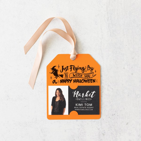 Just Flying By to Witch You a Happy Halloween Gift Tag | Pop By Tag | Fall PopBy | Client Gift Tag | Halloween Pop By | Marketing | 85-GT001