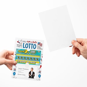 SET of Happy 4th of July Lotto Mailer w/ Envelope | Lotto Scratch Off Ticket Pop By | Real Estate Mortgage Insurance | M1-M002 afbeelding 2