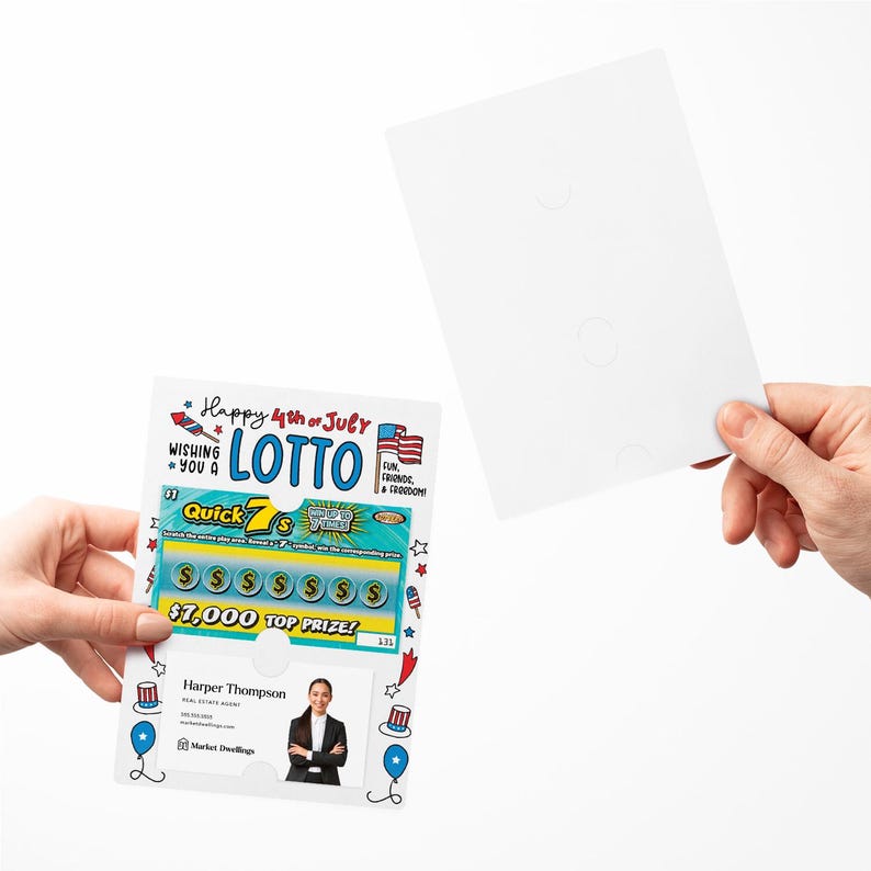 SET of Happy 4th of July Lotto Mailer w/ Envelope | Lotto Scratch Off Ticket Pop By | Real Estate Mortgage Insurance | M1-M002 afbeelding 2