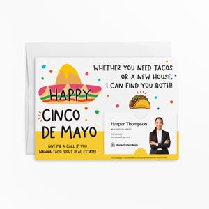 Ensemble d'emballages immobiliers Happy Cinco de Mayo avec enveloppes | Marketing immobilier | Insérer une carte de visite | M55-M003