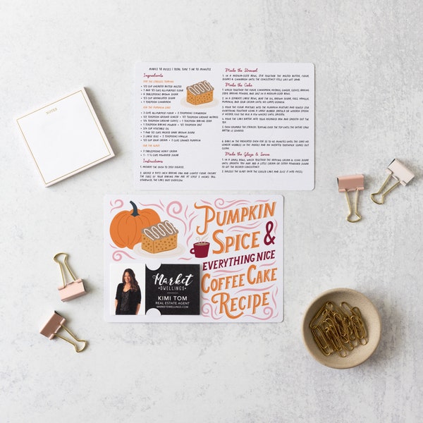 Set of Pumpkin Spice And Everything Nice Coffee Cake Recipe Mailers | Envelopes Included | Fall Insurance Mortgage Real Estate | M26-M004