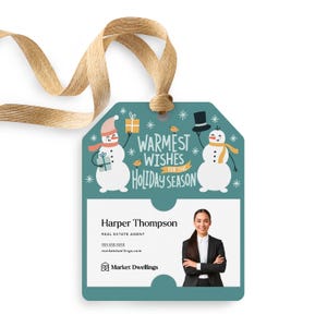 Warmest Wishes For The Holiday Season Gift Tags | Christmas Insurance Mortgage Real Estate | Pop By Client Gift Marketing | 160-GT001