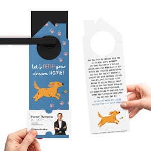 Let&#39;s fetch your dream home! Door Hangers | Creative Real Estate Dog Theme Pop By Marketing | 272-DH002-AB