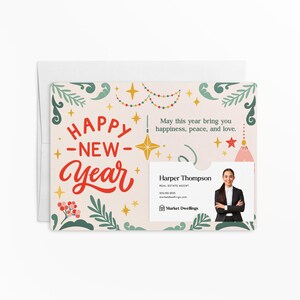 Lot de enveloppes colorées Happy New Year | Agent immobilier, hypothèque, assurance Cartes de vœux | Visite des Fêtes | M74-M003