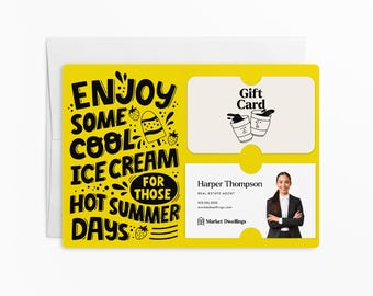 SET of Enjoy Cool Ice Cream Gift Card and Business Card Holder w/Envelopes | Real Estate Mortgage | Insert business card | M67-M008