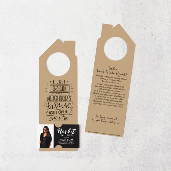 I Just Sold Your Neighbor's House Door Hangers | Real Estate Agents | Door Knocking | Promotional Business Card | Pop By | 31-DH002