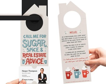 Call Me For Sugar, Spice, & Real Estate Advice. Door Hangers | Winter Christmas Real Estate | Holiday Pop By | 117-DH002