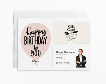 SET of Happy Birthday Gift Card and Business Card Holder | Greeting Card w/ Envelope | Client Gift | Birthday Card | M5-M008