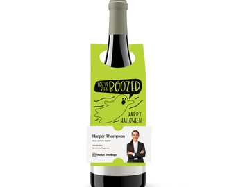 You&#39;ve Been Boozed Halloween Bottle Hang Tag | Bottle Bib | Insert your business card | Wine Pop By Bottle Tag | 9-BT001