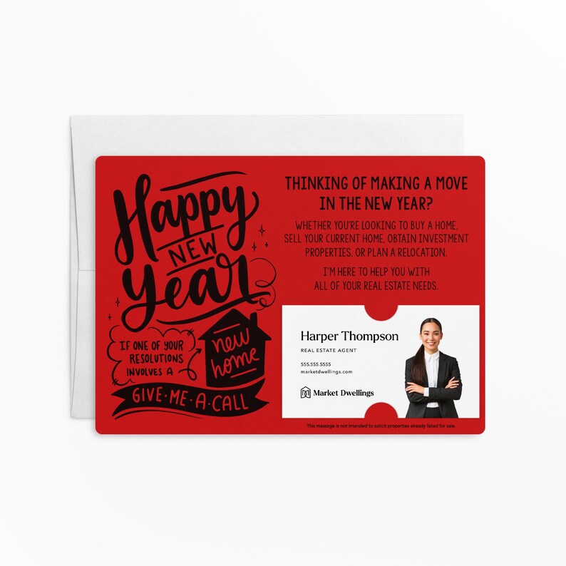 a happy new year card with a picture of a man in a suit