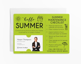 Set of Hello Summer Mailers with Envelopes | Business Card Mailer | Real Estate Summer Checklist | Real Estate Mailer | M4-M004